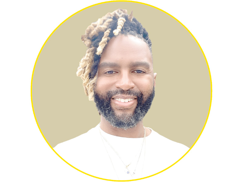 Headshot of James Holder superimposed on gold disc